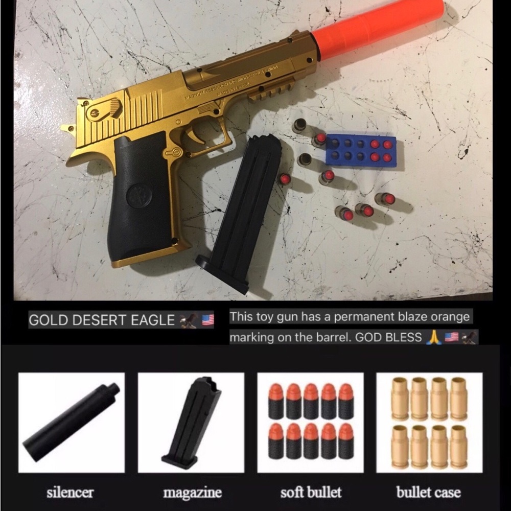 COPY - Toy Gun 🎯🔫Soft bullets & Shell Ejecting Magazine GOLD Desert Eagle (fun …